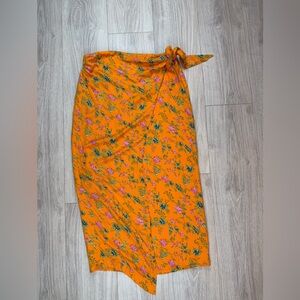 Anthropologie Women’s Sabia Faux Wrap Midi Skirt Orange Floral Print Size 6